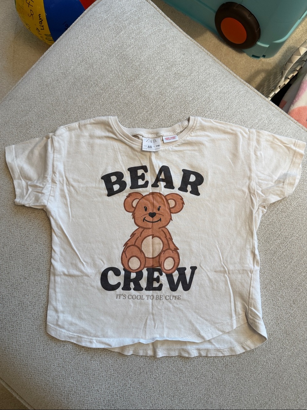 Zara White Tee with Brown Bear 'Bear Crew' Graphic